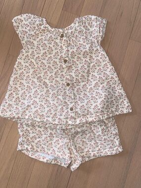 Carter's Organic- Cream and Pink Floral Two-Piece Set